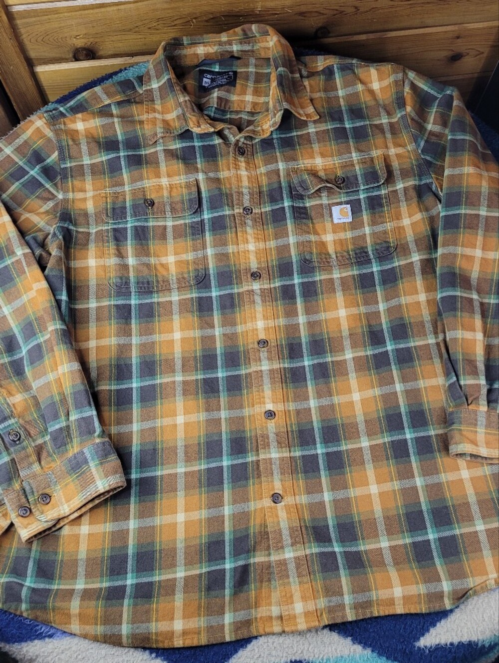 Carhartt Shirt Mens 2XL Loose Fit Rust Plaid Flannel Long Sleeve Button TW4451-M